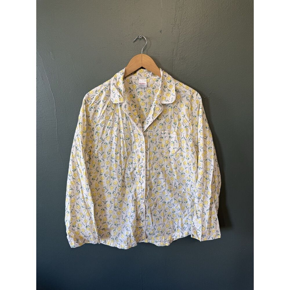 Hannah Andersson Womens White Long Sleeve Button Up Shirt Floral Pattern Large